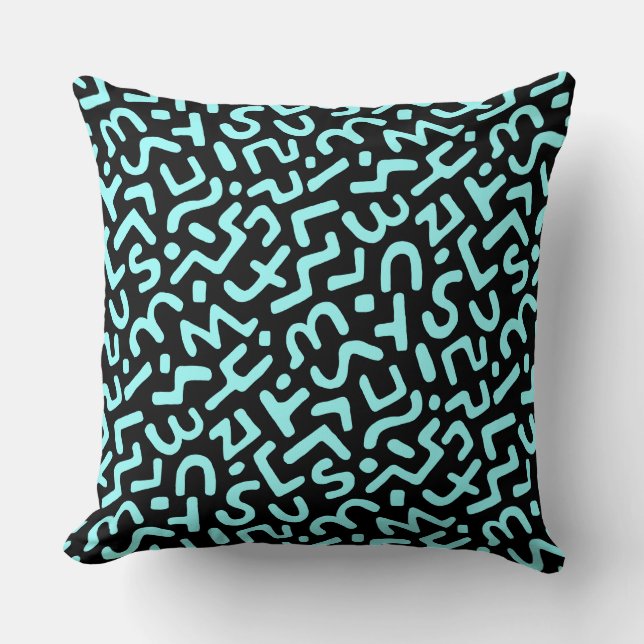 Abstract Pattern 170822 - Ice Blue on Black Cushion (Front)