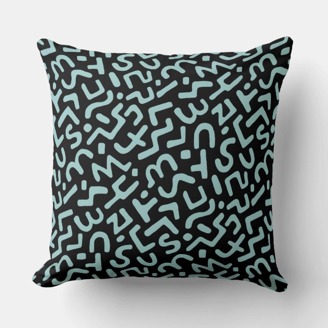 Abstract Pattern 170822 - Lt Blue Green on Black Cushion (Front)
