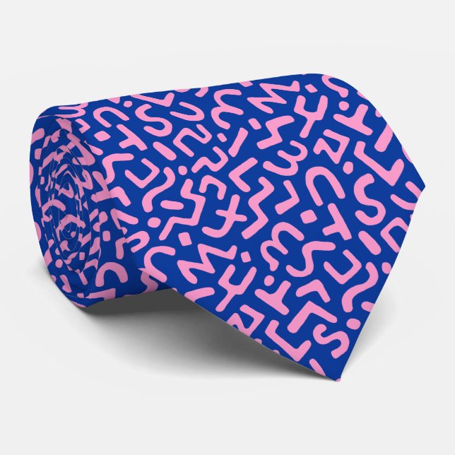 Abstract Pattern 170822 - Pink on Navy Blue Tie (Rolled)