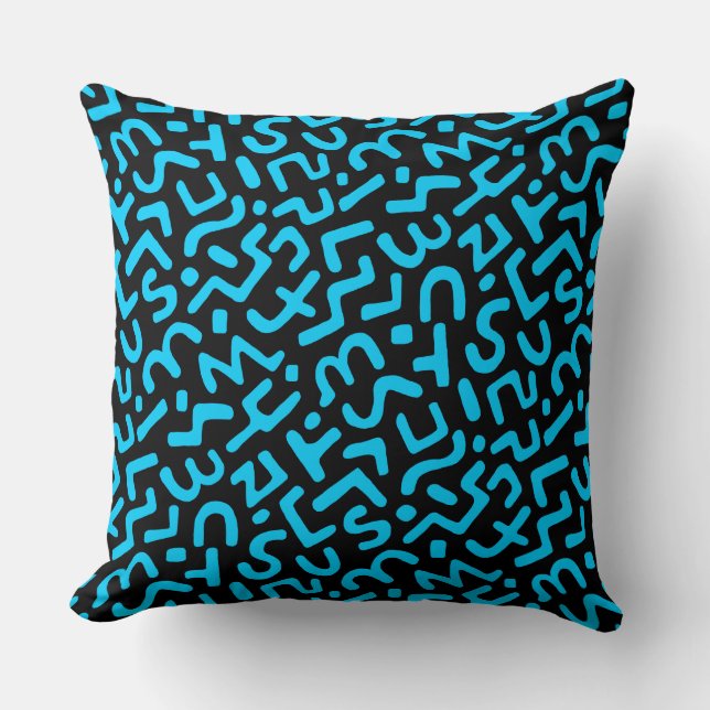 Abstract Pattern 170822 - Sky Blue on Black Cushion (Front)