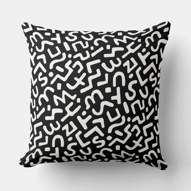 Abstract Pattern 170822 - White on Black Cushion (Front)