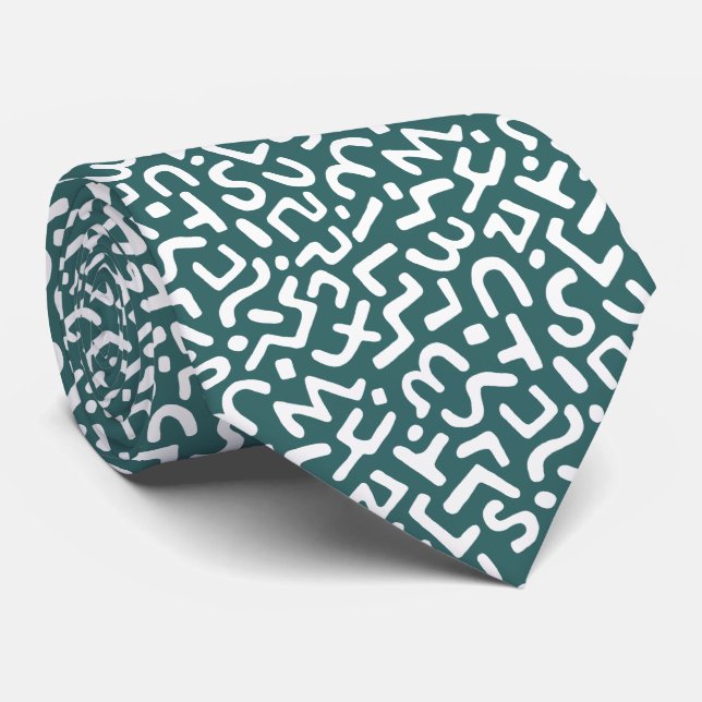 Abstract Pattern 170822 - White on Moss Green Tie (Rolled)