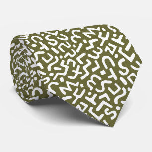 Abstract Pattern 170822 - White on Olive Drab Tie