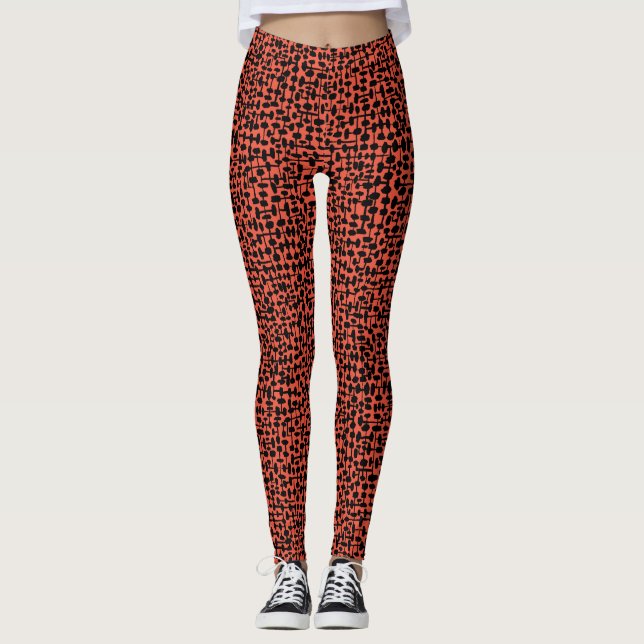 Abstract pattern 190621 Black on Orange Leggings (Front)