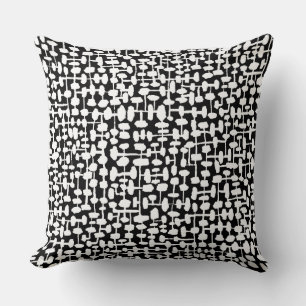 Abstract pattern 190621 White on Black Cushion