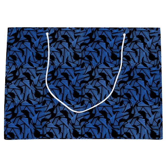 Abstract pattern 2 tones Blue.b Black BG Large Gift Bag (Front)