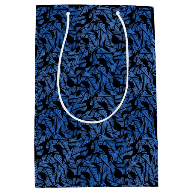 Abstract pattern 2 tones Blue.b Black BG Medium Gift Bag (Front)