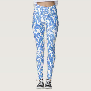 Abstract pattern 2 tones Blue.b White BG Leggings