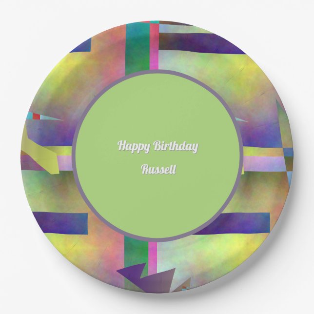 Abstract Pattern Adult Any Age Birthday Party Paper Plate (Front)