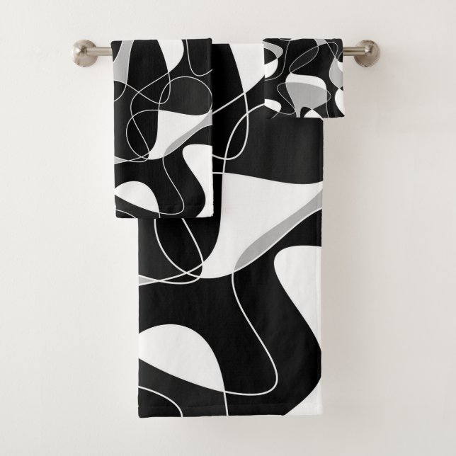 Abstract pattern - black and grey.  bath towel set (Insitu)