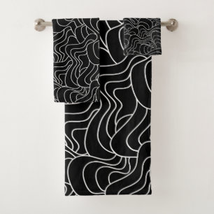 Abstract pattern - black and white bath towel set