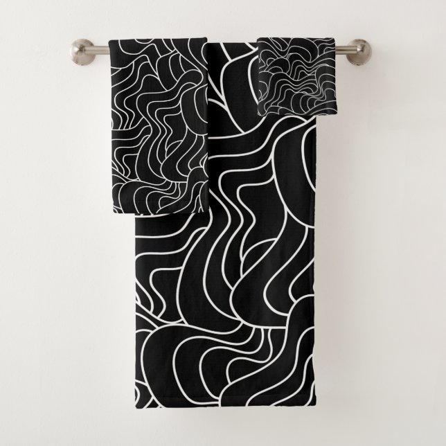 Abstract pattern - black and white bath towel set (Insitu)