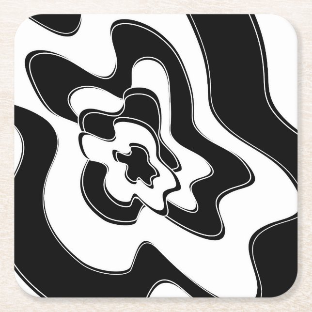 Abstract pattern - black and white square paper coaster (Front)
