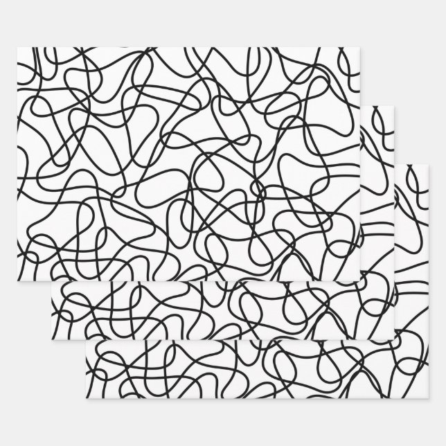 Abstract pattern - black and white wrapping paper sheet (Set)