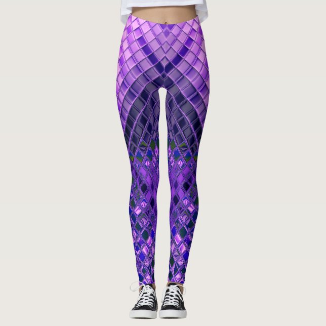 Abstract Pattern Blue and Purple Ombre Leggings (Front)
