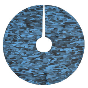Abstract Pattern Blue Black Brushed Polyester Tree Skirt