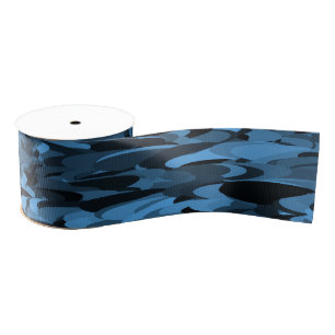 Abstract Pattern Blue Black Grosgrain Ribbon