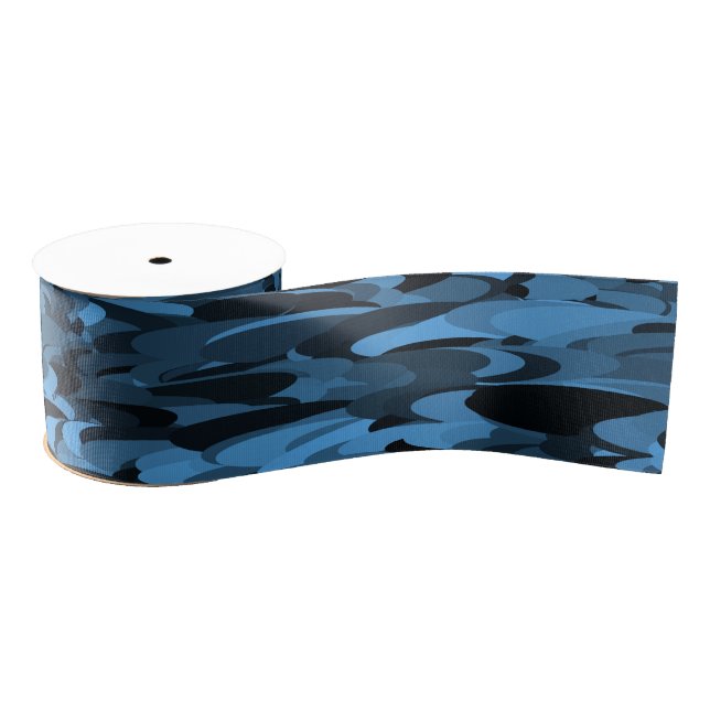 Abstract Pattern Blue Black Grosgrain Ribbon (Spool)