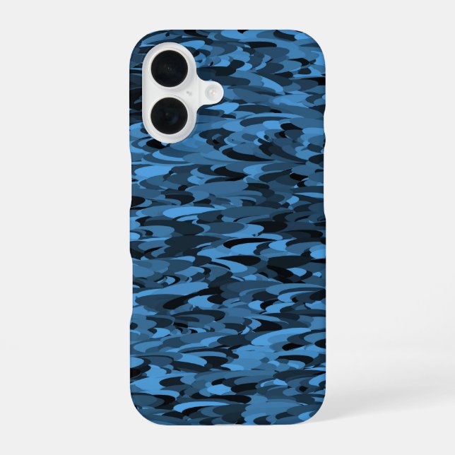 Abstract Pattern Blue Black iPhone 16 Case (Back)