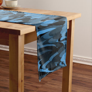 Abstract Pattern Blue Black Long Table Runner
