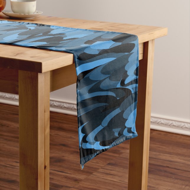 Abstract Pattern Blue Black Long Table Runner (In Situ)