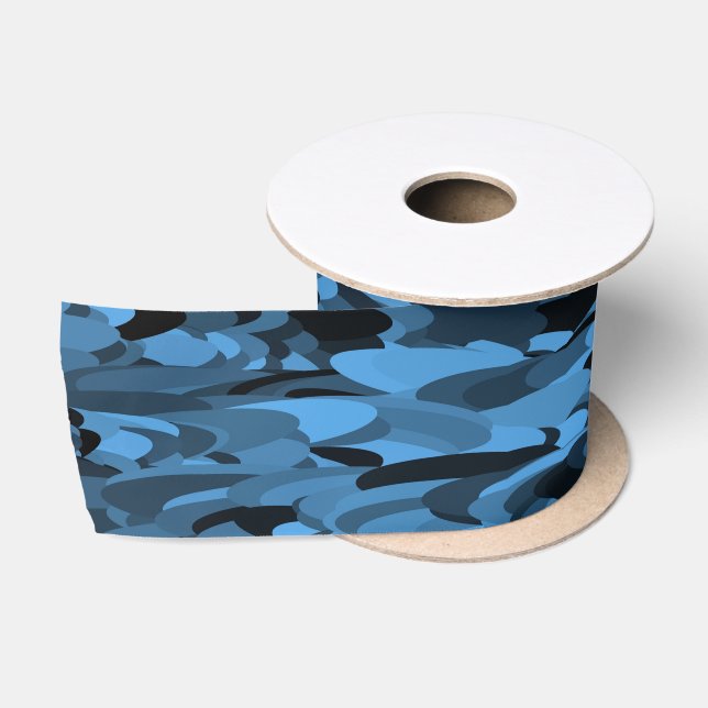 Abstract Pattern Blue Black Satin Ribbon (Spool)