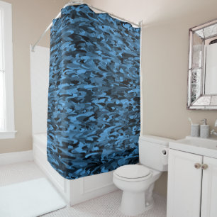 Abstract Pattern Blue Black Shower Curtain