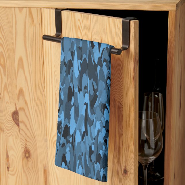 Abstract Pattern Blue Black Tea Towel (Thirds Fold)