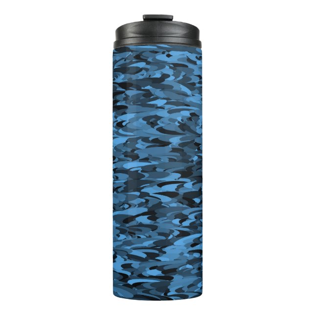 Abstract Pattern Blue Black Thermal Tumbler (Front)