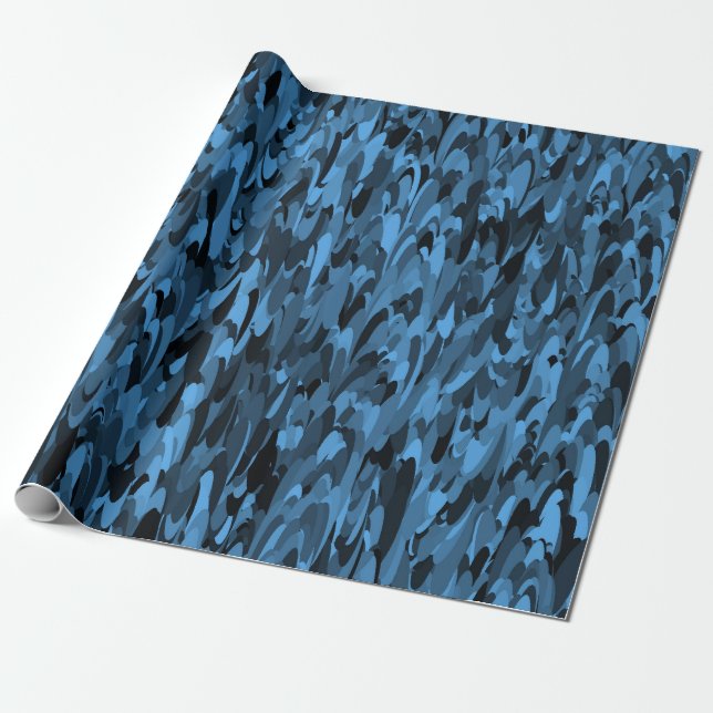 Abstract Pattern Blue Black Wrapping Paper (Unrolled)