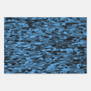 Abstract Pattern Blue Black Wrapping Paper Sheet