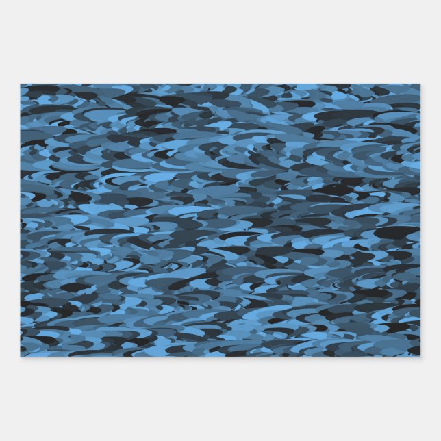 Abstract Pattern Blue Black Wrapping Paper Sheet (Front)