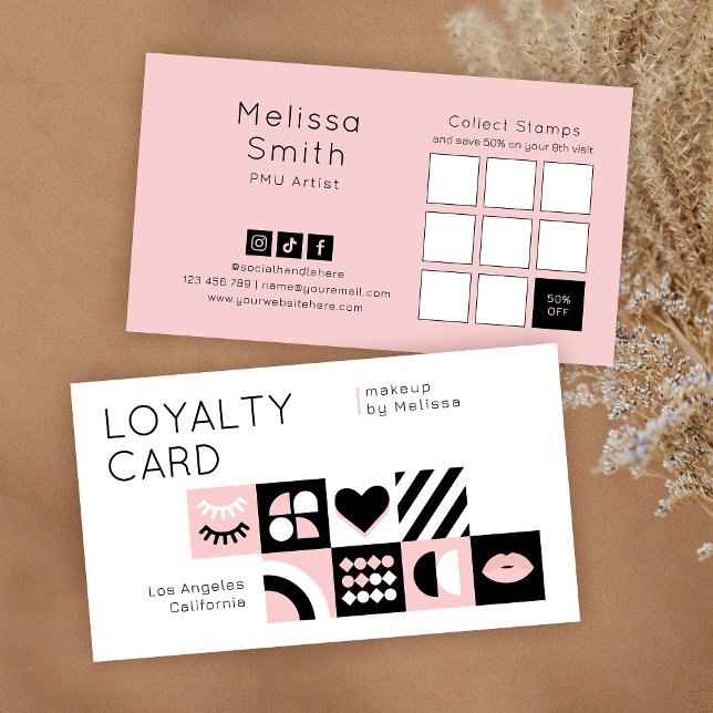 Abstract Pattern Blush Pink Makeup Artist Lashes Loyalty Card (Creator Uploaded)