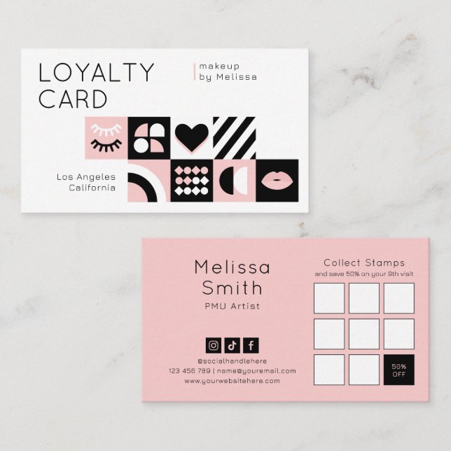 Abstract Pattern Blush Pink Makeup Artist Lashes Loyalty Card (Front/Back)