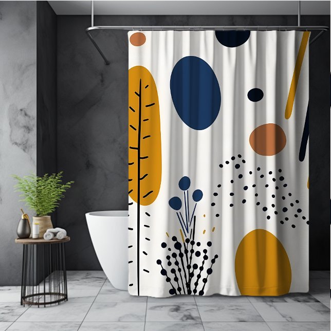 Abstract pattern boho colourful simple orange beig shower curtain (Creator Uploaded)