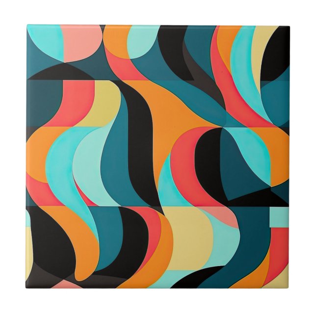 Abstract Pattern Colourful RETRO Mid Century Moder Ceramic Tile (Front)