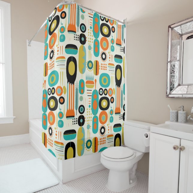 Abstract Pattern Colourful Retro Mid Century Moder Shower Curtain (In Situ)