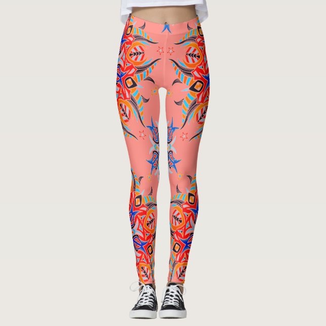 Abstract Pattern Design ( Salmon ) Leggings (Front)
