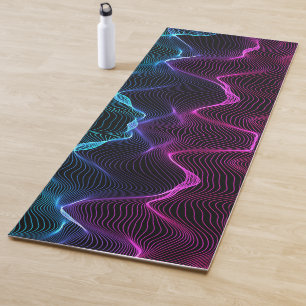 Abstract pattern featuring wavy neon lines in blue yoga mat