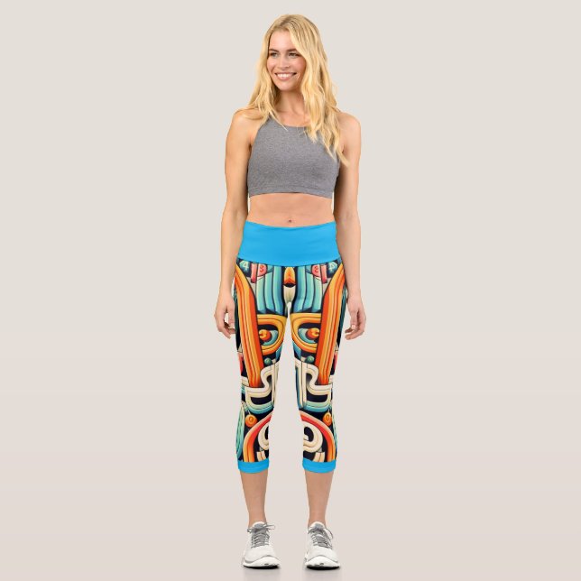 Abstract Pattern Geometric Forms Typography Capri Leggings (Front)