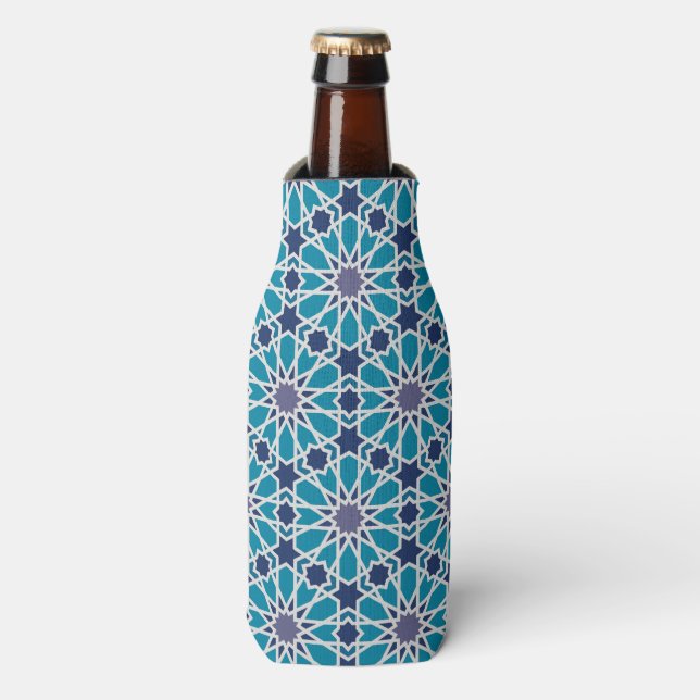 Abstract Pattern In Blue And Grey Bottle Cooler (Bottle Front)