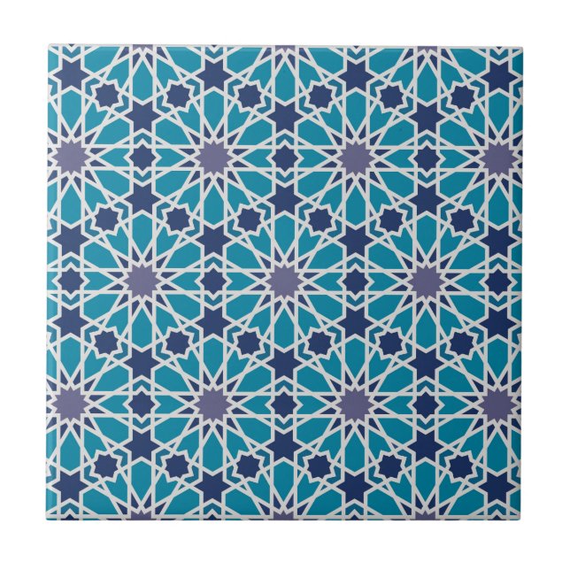 Abstract Pattern In Blue And Grey Ceramic Tile (Front)