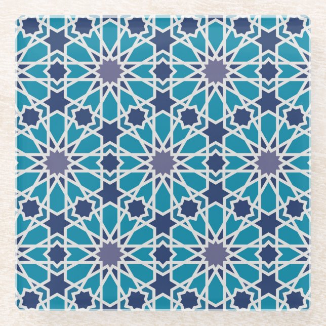 Abstract Pattern In Blue And Grey Glass Coaster (Front)