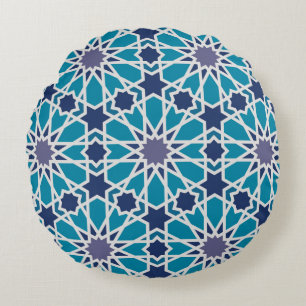 Abstract Pattern In Blue And Grey Round Cushion