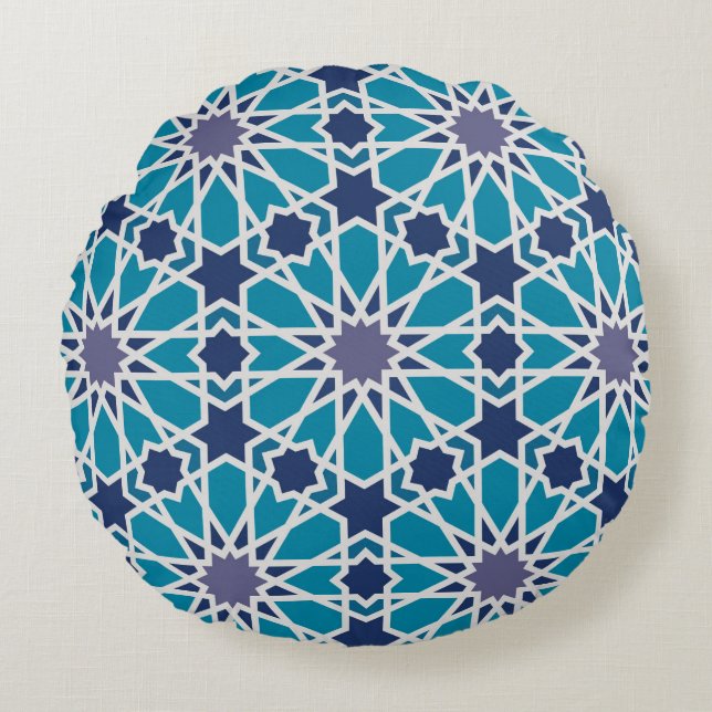 Abstract Pattern In Blue And Grey Round Cushion (Front)