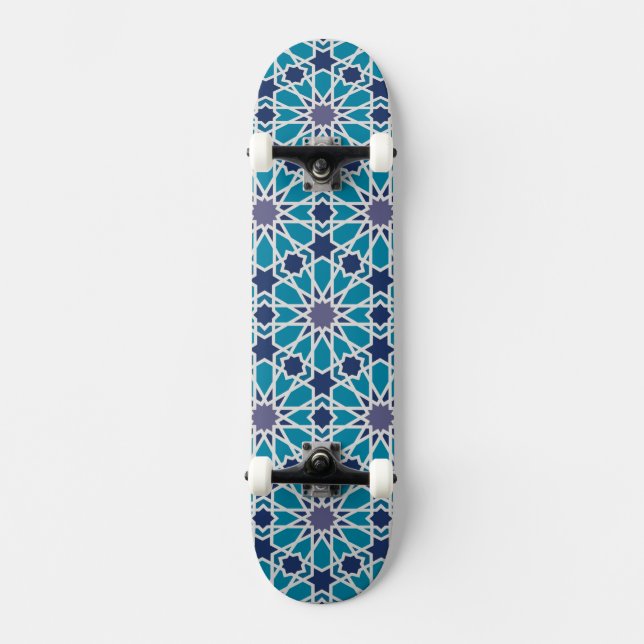 Abstract Pattern In Blue And Grey Skateboard (Front)