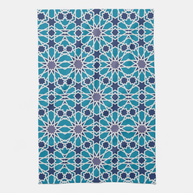 Abstract Pattern In Blue And Grey Tea Towel (Vertical)
