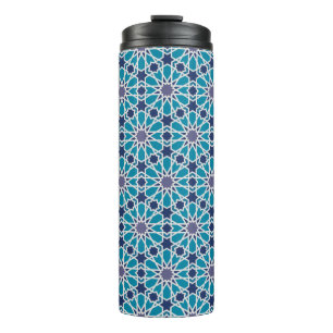 Abstract Pattern In Blue And Grey Thermal Tumbler