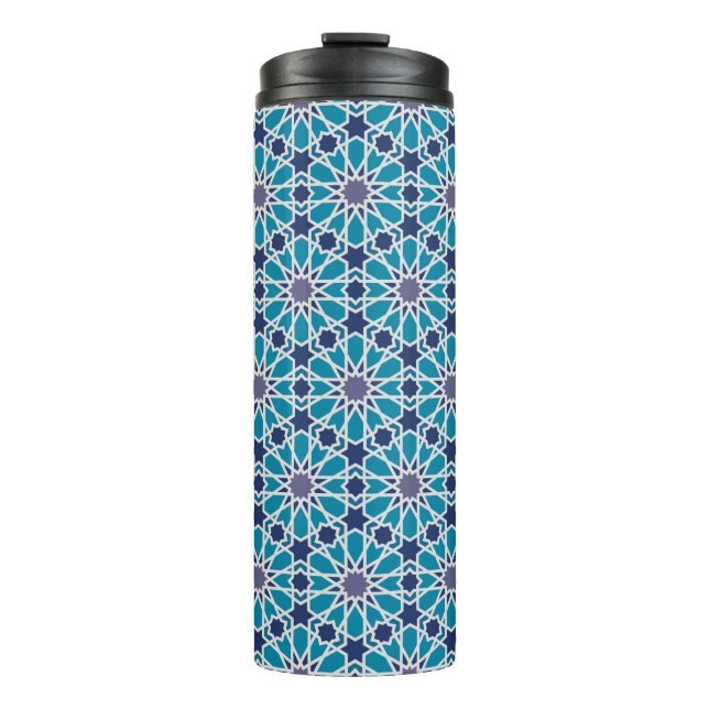 Abstract Pattern In Blue And Grey Thermal Tumbler (Front)