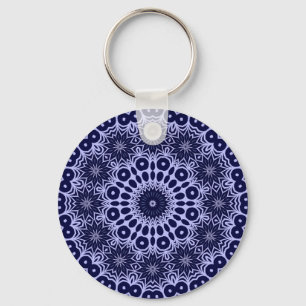 Abstract pattern in Blue and White Key Ring